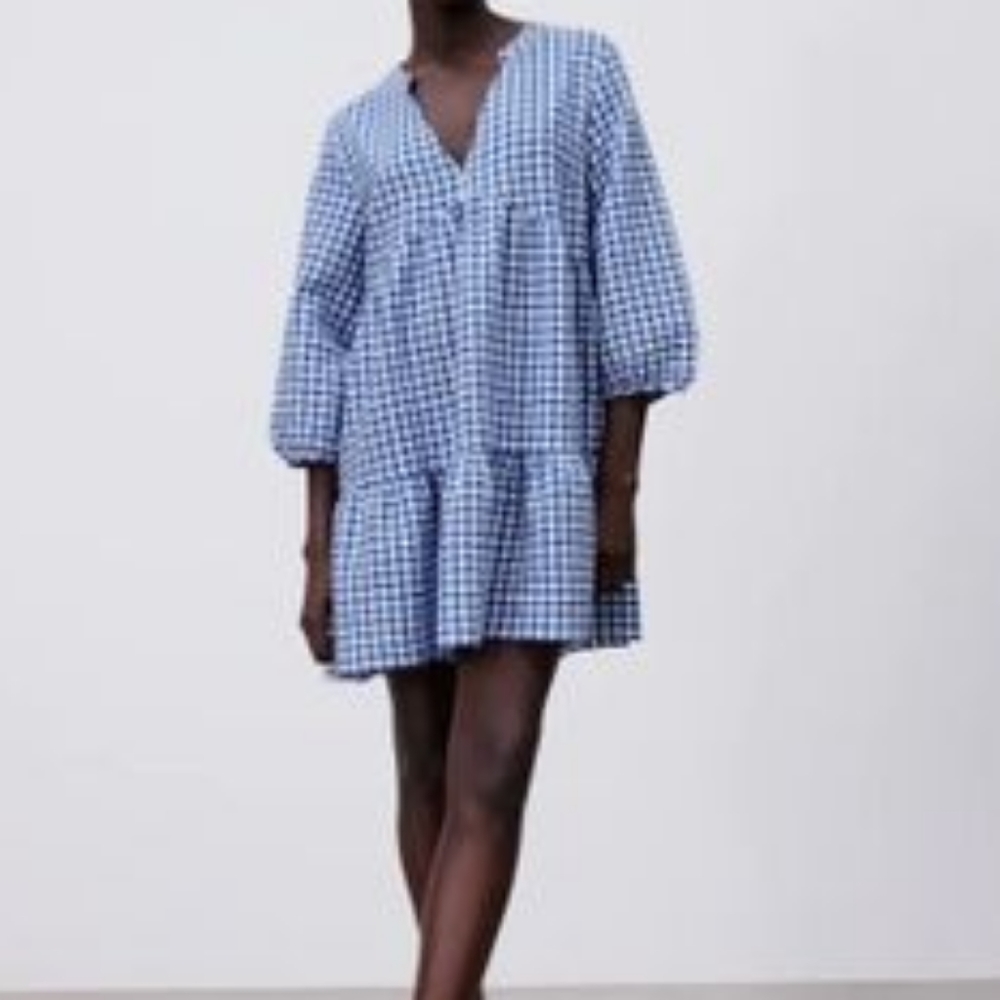 💙ZARA GINGHAM MINI DRESS